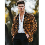 Men's Vintage Leopard Jacquard Splicing Lapel Knit Cardigan 89863115Y