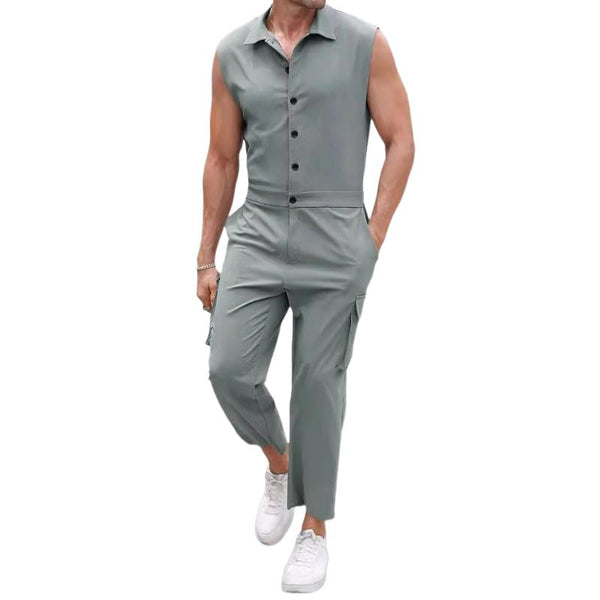 Men's Sleeveless Shirt Multi-Pocket Trousers Jumpsuit 27630191Y