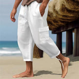 Men's Solid Loose Linen Elastic Waist Casual Pants 49392157Z