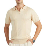 Men's Solid Color Knitted Lapel Short Sleeve Polo Shirt 17764510Z