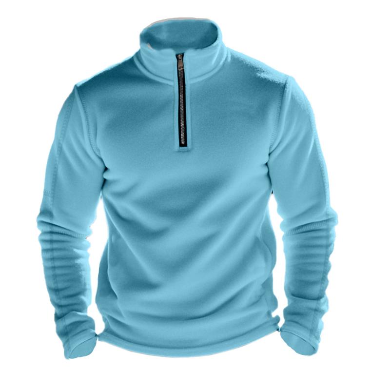 Men's Casual Outdoor Zipper Stand Collar Polar Fleece Pullover Sweatshirt 38767226M