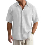 Men's Solid Color Cotton Lapel Short Sleeve Casual Shirt 49836332Z