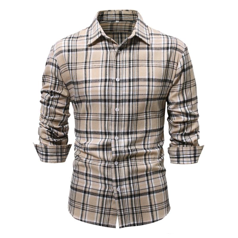 Men's Casual Brushed Plaid Long Sleeve Shirt 61107633Y