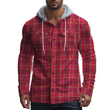 Men's Casual Plaid Hooded Flannel Multi-Pocket Shirt Jacket 69038680X