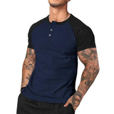 Men's Round Neck Short Sleeve Color Block T-shirt 49001834X