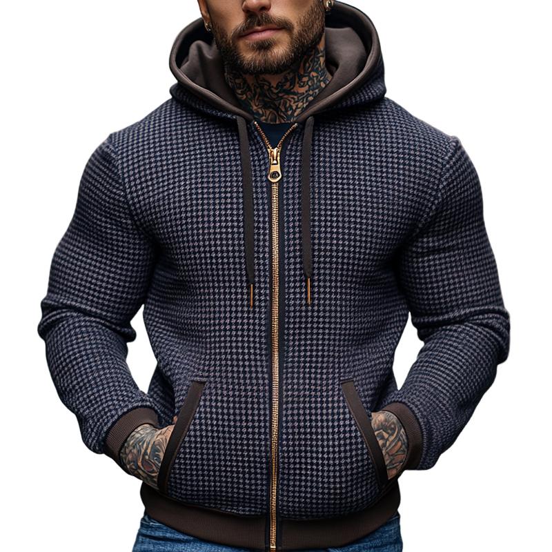 Men's Retro Casual Contrast Color Stitching Hooded Jacket 06374316TO