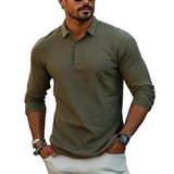 Men's Classic Casual Slim Lapel Button Long Sleeve POLO Shirt 51345856K