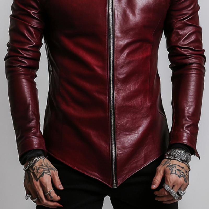 Men's Stylish Casual Stand Collar Slim Fit Leather Jacket 84587076K