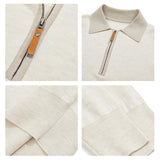 Men's Color Block Zipper Lapel Breast Pocket Long Sleeve Knit Polo Shirt 82740147Z