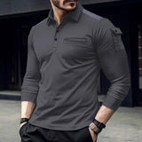 Men's Solid Color Lapel Arm Pockets Long Sleeve Polo Shirt 43750120Z