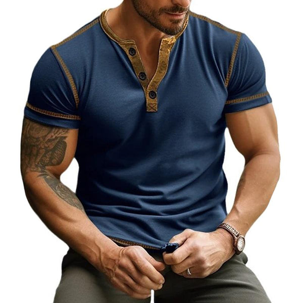 Men's Colorblock Henley Collar Short Sleeve T-shirt 00752165Z