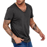 Men's Solid Color V-neck Sports Short-sleeved T-shirt 86713734X