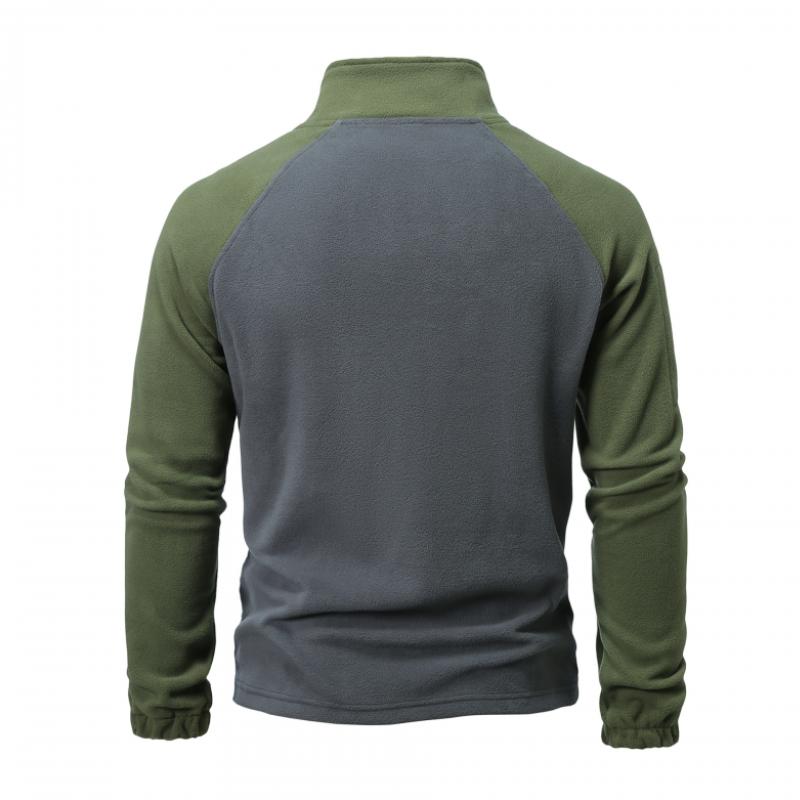 Men's Casual Outdoor Zipper Half Turtleneck Patchwork Fleece Sweatshirt 76829925M