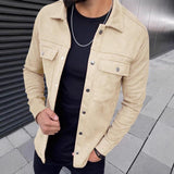 Men's Solid Color Suede Lapel Single Breasted Casual Jacket 64066371Z