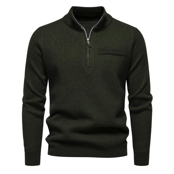 Men's Solid Color Stand Collar Zipper Knit Sweater 05520693Y