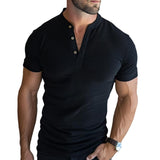 Men's Casual Waffle Henley Collar Slim Fit Short Sleeve T-Shirt 05063662M