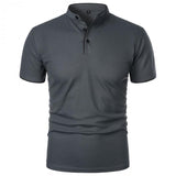 Men's Solid Color Button-Down Stand Collar Short-Sleeved Polo Shirt 19491356Y