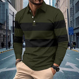 Men's Casual Lapel Striped Slim Fit Long Sleeve Polo shirt 62503201M