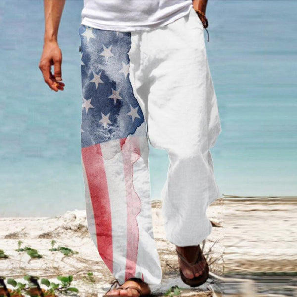 Men's Casual Flag Print Independence Day Loose Pants 18916771M
