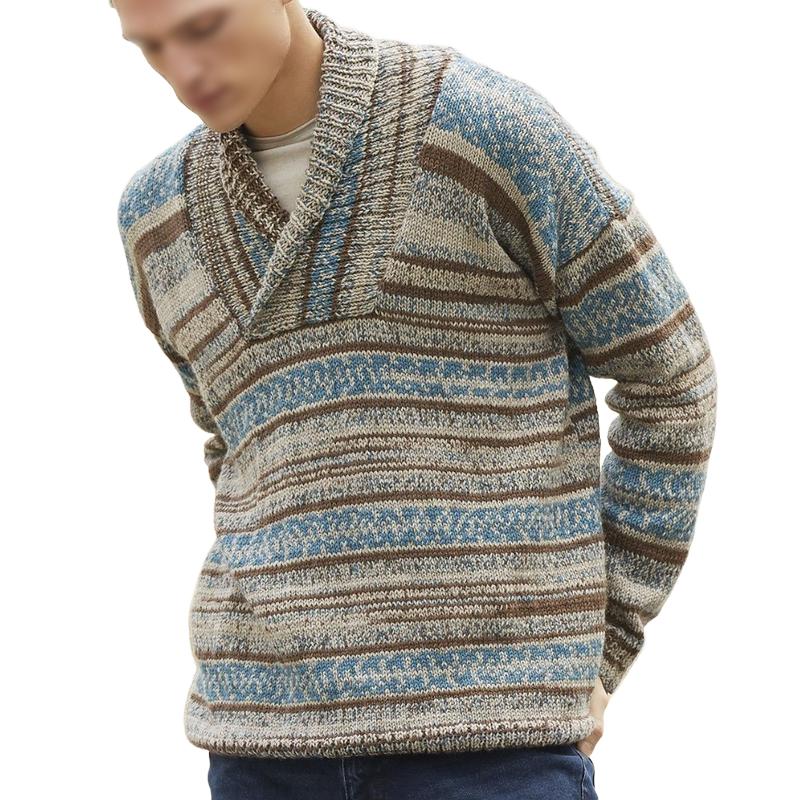 Men's Versatile Lapel Striped Contrast Color Knitted Sweater 52909010F