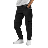 Men's Solid Elastic Waist Zipper Multi-pocket Cargo Pants 03655050Z