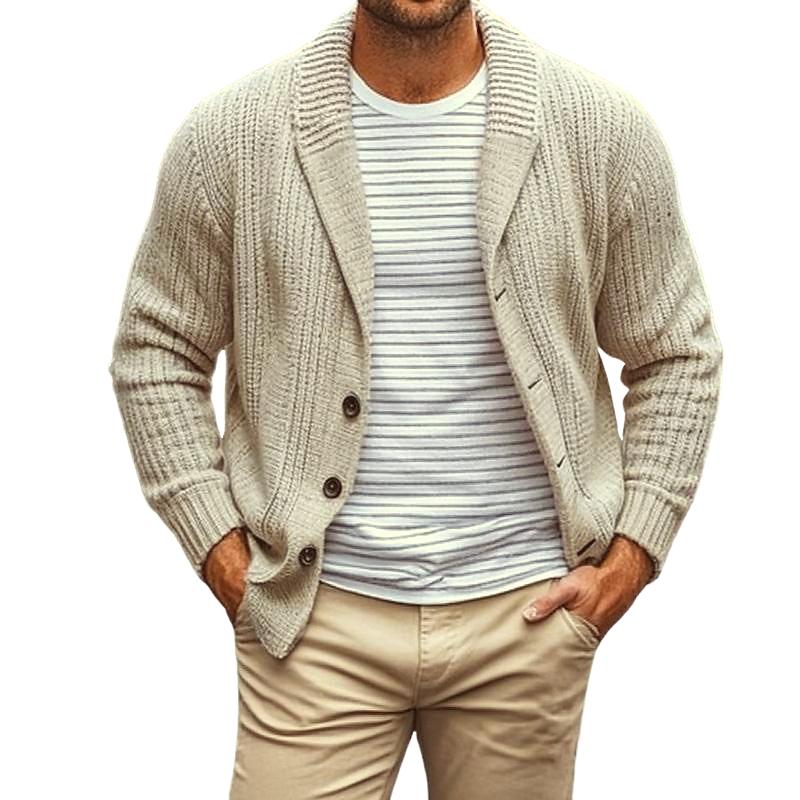 Men's Solid Lapel Single Breasted Knit Cardigan 48680472Y