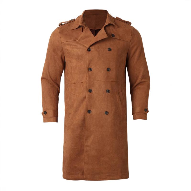 Men's Mid-length Lapel Suede Double-breasted Coat 58350255F