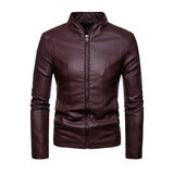 Men's Casual Solid Color Stand Collar Zipper Slim Leather Jacket 33279766M