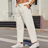 Men's Solid Color Cotton And Linen Loose Straight Casual Pants 09532429Z