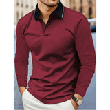 Men's Casual Solid Color Lapel Long Sleeve Polo Shirt 56495244Y