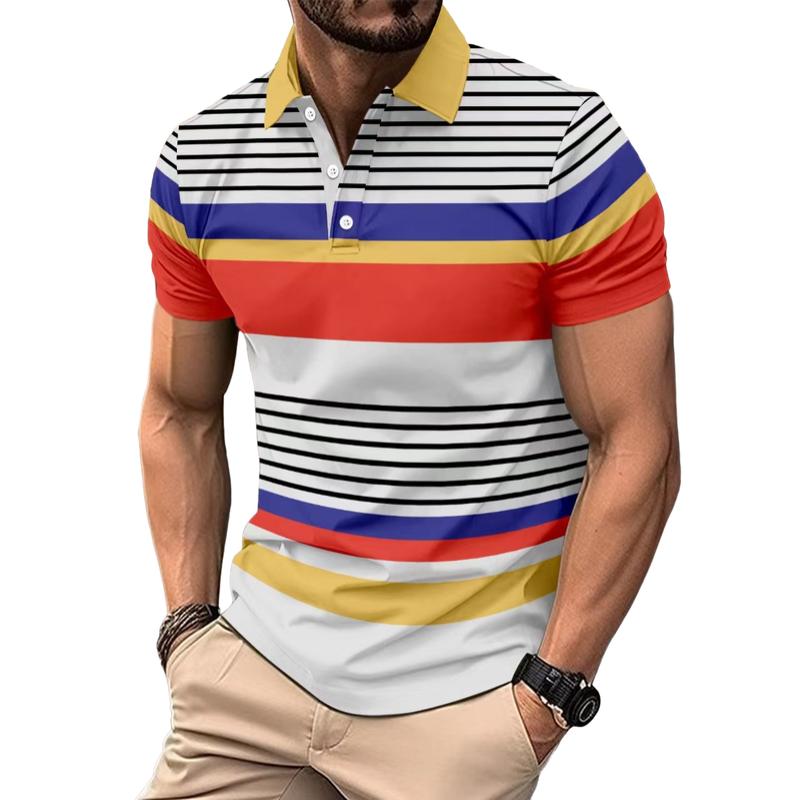 Men's Colorful Striped Lapel Short-Sleeved Polo Shirt 17976460Y