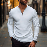 Men's Casual Waffle Zipper Collar Slim Fit Long Sleeve T-Shirt 21465785M