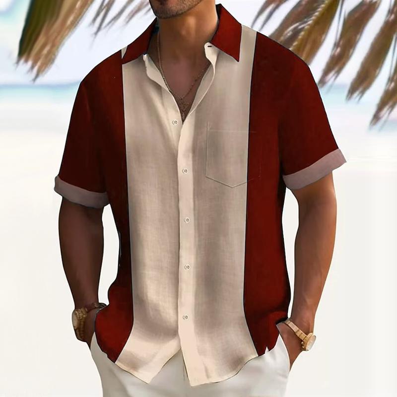 Men's Colorblock Lapel Short Sleeve Casual Shirt 69793022Z