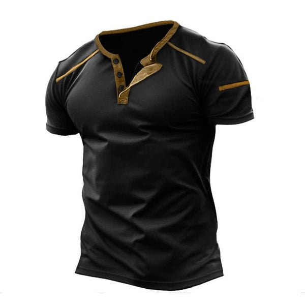 Men's Color Block Henley Collar Short Sleeve T-Shirt 30260391Y