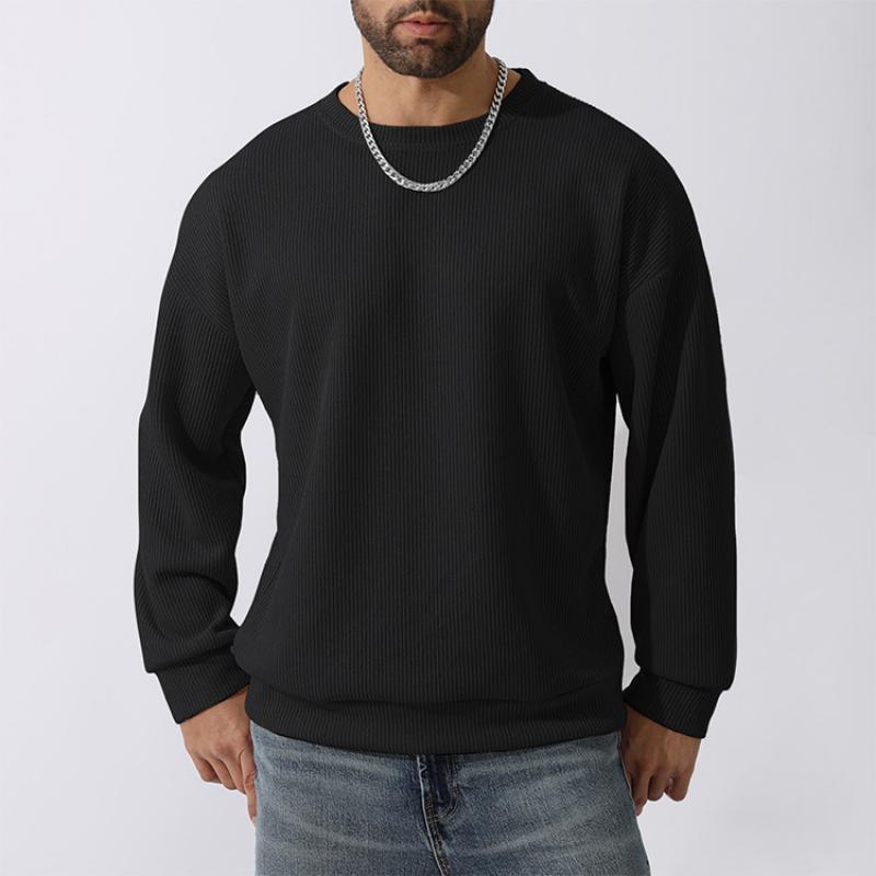 Men's Casual Solid Color Round Neck Loose Long Sleeve Pullover Sweatshirt 12284293M