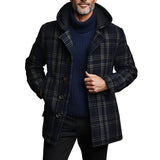 Men's Vintage Woolen Check Print Hooded Coat 00997806Y