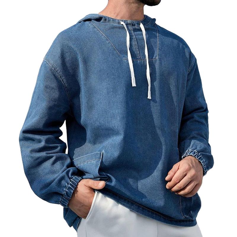 Men's Casual Denim Long Sleeve Hoodie 83444535F