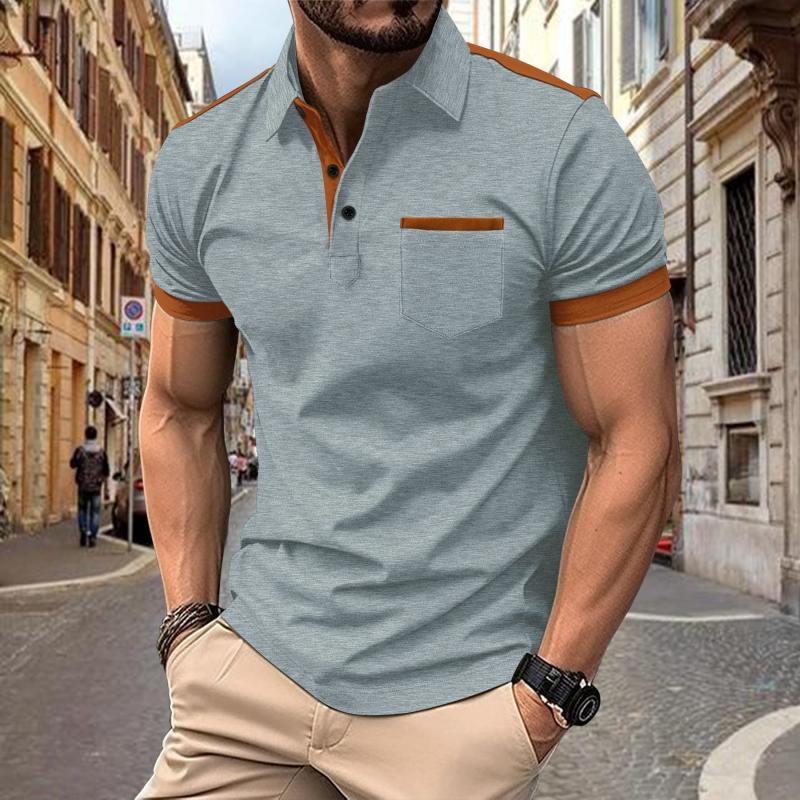 Herren-Poloshirt mit Farbblock-Muster, Brusttasche und Revers, kurzärmelig, 34702997Y