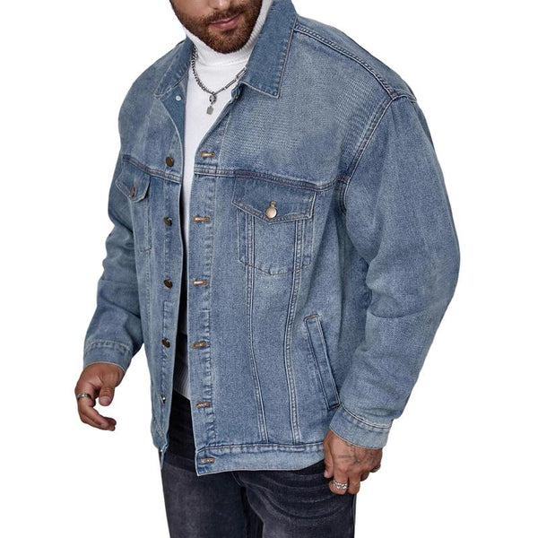 Men's Vintage Washed Lapel Denim Jacket 45852585X