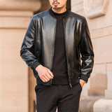 Men's Classic Casual Stand Collar Zipper Leather Jacket 12912787K