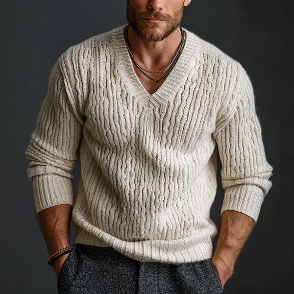 Men's Casual V-neck Pullover Knitted Sweater 33230569F