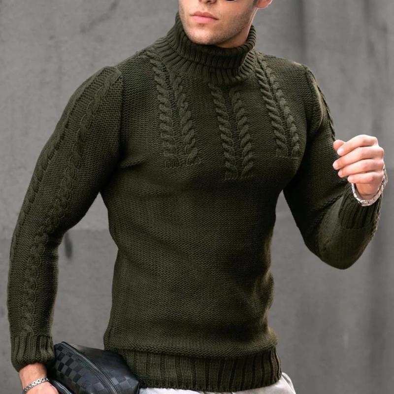 Men's Solid Cable Round Neck Long Sleeve Sweater 54537834Z