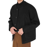 Men's Casual Wool Blended Round Neck Single Breasted Loose Jacket 86768020M