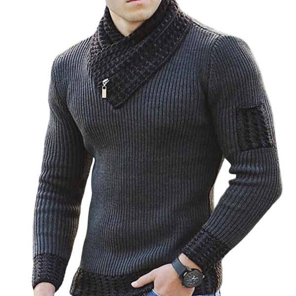 Men's Scarf Collar Knitted Pullover Sweater 81087121U