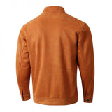 Men's Solid Suede Stand Collar Long Sleeve Zipper Jacket 85385574Z