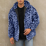 Men's Fashion Leopard Print Warm Fleece Zipper Padded Bomber Jacket 83611903M