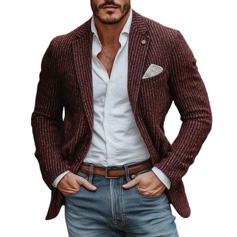 Men's Fashion Knitted Striped Notch Lapel Two Buttons Casual Cardigan 74652409Z