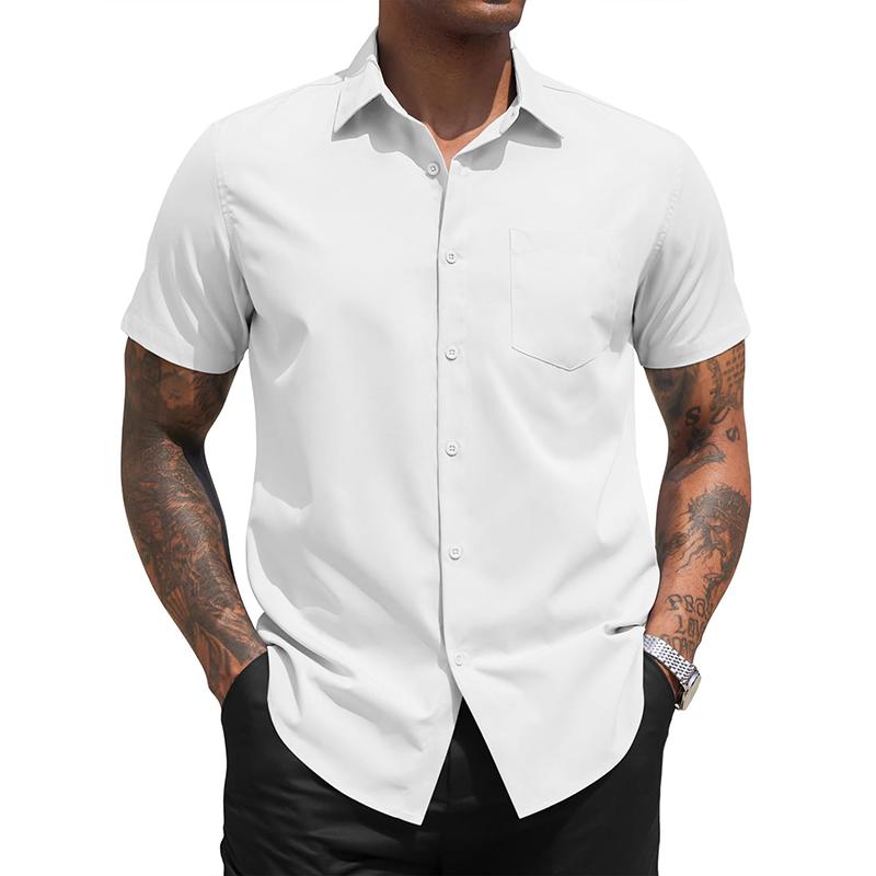 Men's Solid Lapel Short Sleeve Breast Pocket Shirt 14548799Z