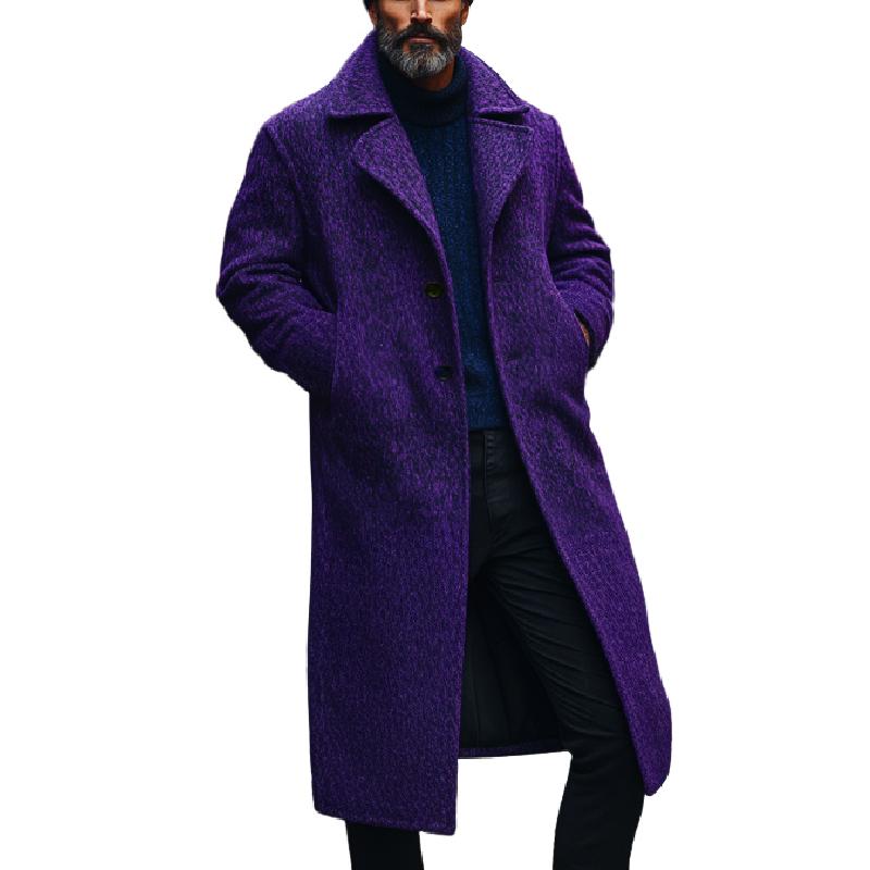 Men's Retro Trendy Knee-length Purple Woolen Coat 09434651F