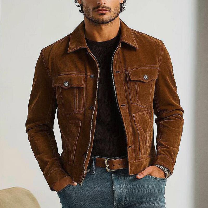 Men's Vintage Casual Suede Jacket 92543819F